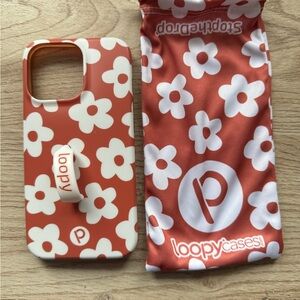 iPhone 13 Pro Loopy Case Red and White Floral Phone Case